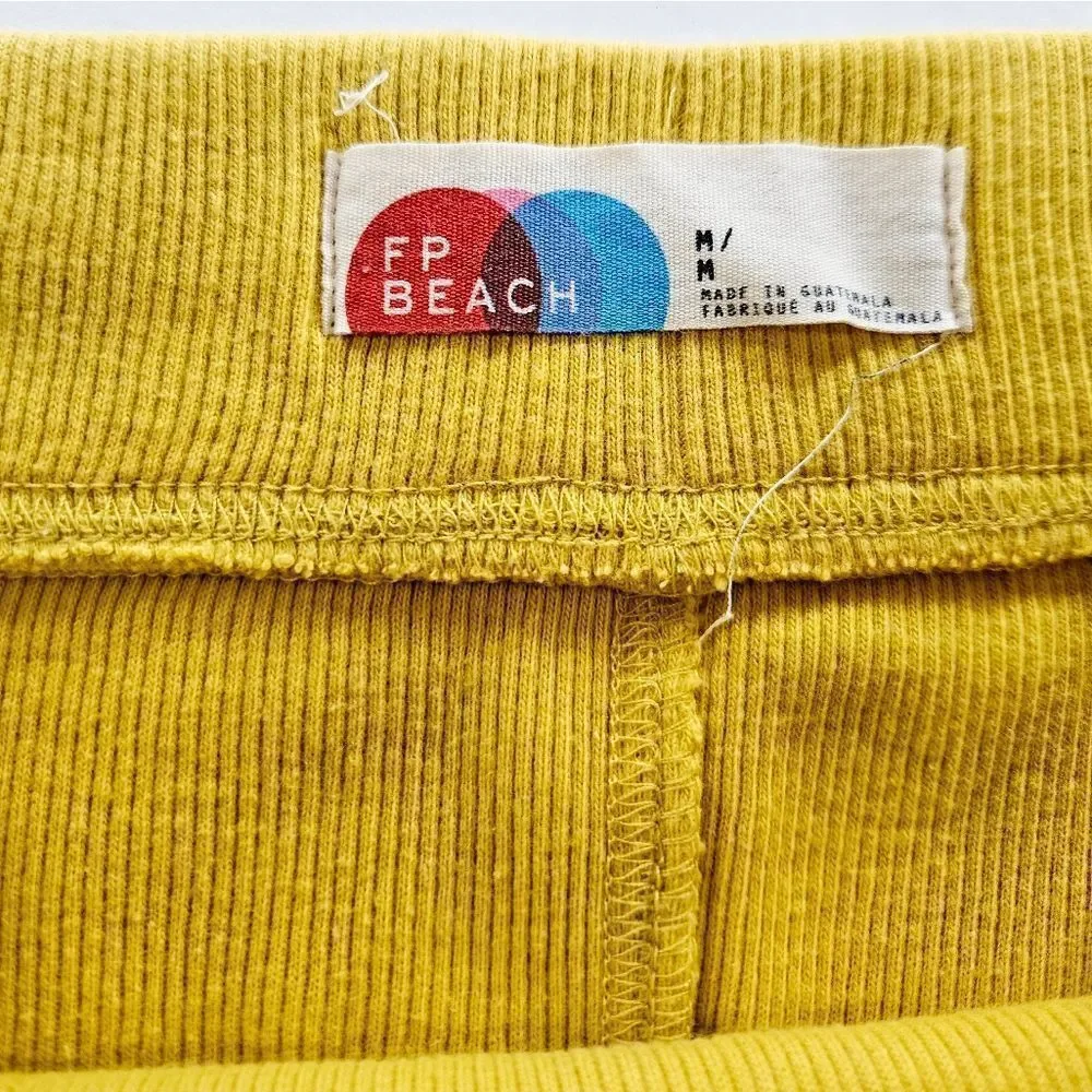 Free People Beach Ribbed Stretchy Back Slit High Waist Midi Skirt in Yellow M